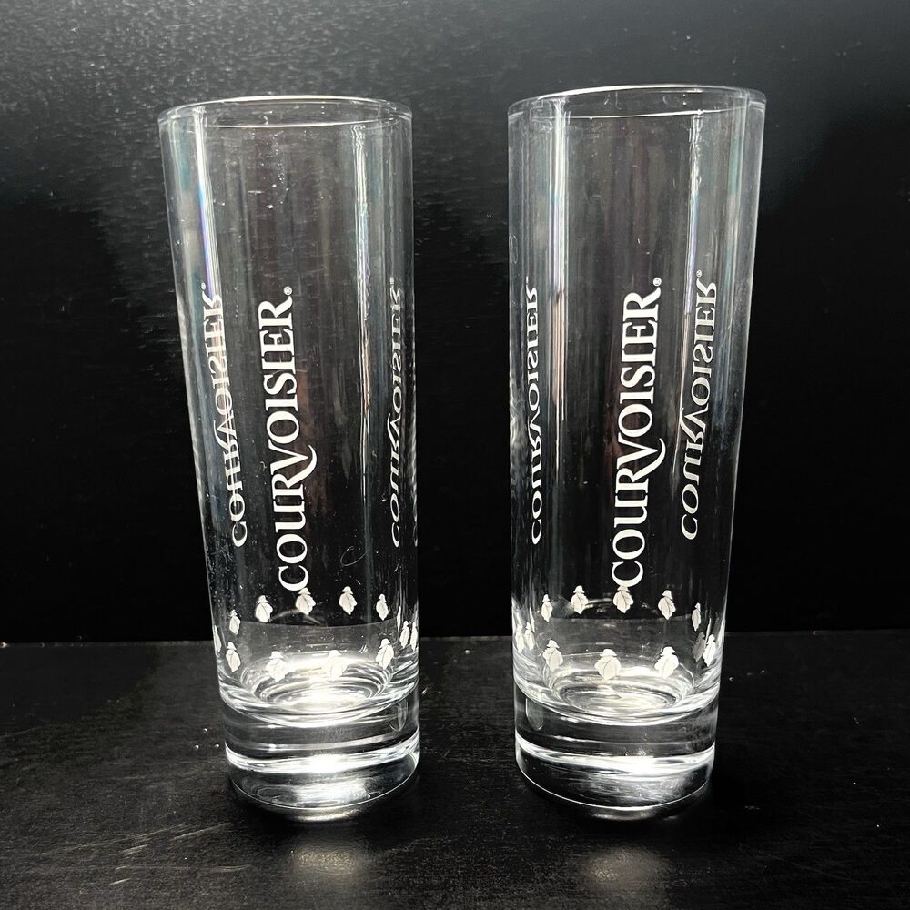 COURVOISIER Etched Whiskey/Cognac/High Ball Glasses 6" x 2” - Set of 2